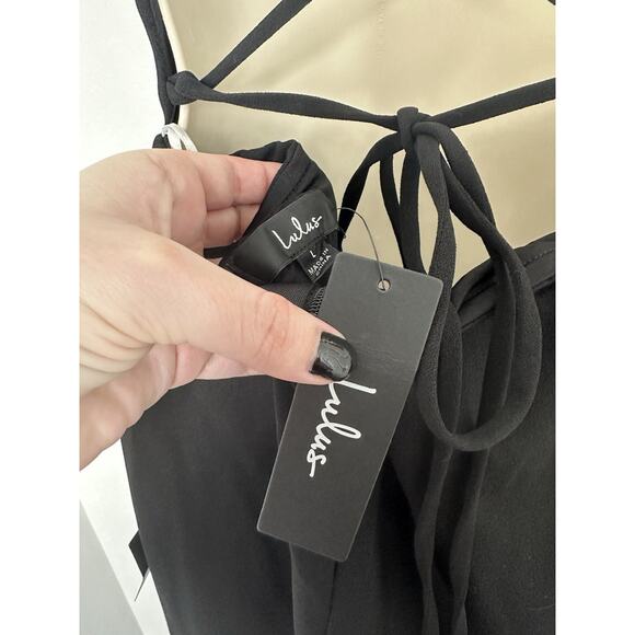 LULUS Be My Date Black Backless Lace Up V Neck Maxi Dress Size Large New - Picture 4 of 11